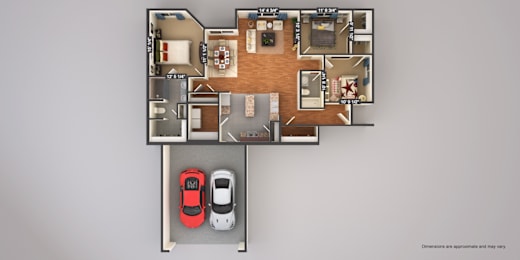 A floor plan of a house with a garage for two cars.