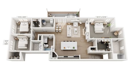 A floor plan of an apartment with dimensions and room layout.