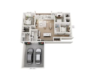 a 3d rendering of a floor plan of a house with a car parked in