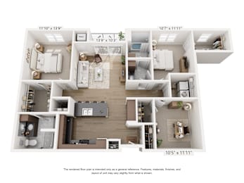 A floor plan of an apartment with dimensions and various rooms labeled.