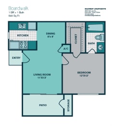 1 Bedroom A1 - 540sqft - BOARDWALK at Seacrest Apartments, Garland, TX