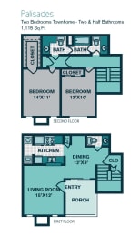 2 Bed 2.5 Bath T2 - 1115sqft - PALISADES at Seacrest Apartments, Garland, 75044