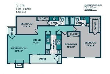 3 Bed 2 Bath C1 - 1209sqft - VISTA at Seacrest Apartments, Garland, Texas