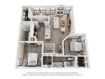 Cedar Floor Plan of a home with a bedroom at Foxborough Apartments, Irving, TX, Texas, 75061