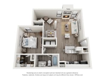 Redwood Floor Plan of a bedroom at Foxborough Apartments, Irving, TX, Texas, 75061