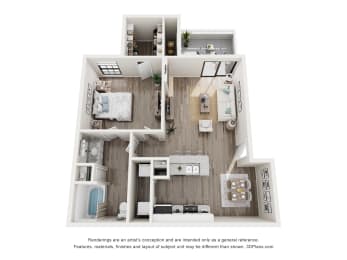 Willow Floor Plan of a house with a bedroom at Foxborough Apartments, Irving, TX, Texas, 75061