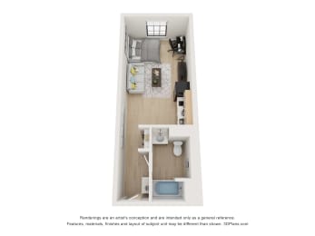 Studio ADA Floor Plan at Vision on Lombard, Baltimore, 21201