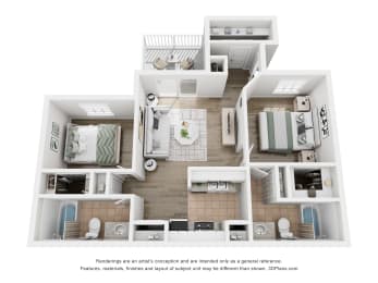 a 3d floor plan of a house with a bedroom and a bathroom