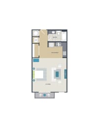 a floor plan of a small apartment with a bedroom and a bathroom