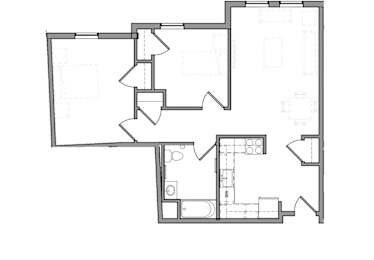 Floor Plan  A black and white image of a floor plan with multiple rooms.