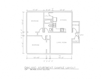  Floor Plan 2 bedroom 1 bath - 730