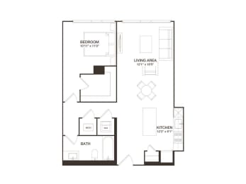  Floor Plan 1 Bed - 1 Bath | A02