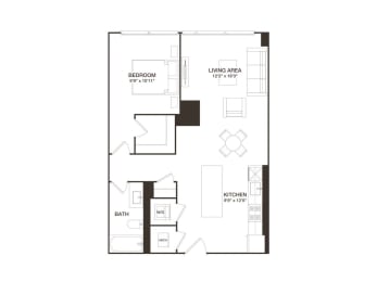  Floor Plan 1 Bed - 1 Bath | AJ3