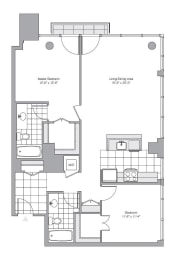 a floor plan of a town house with a bedroom and a living room