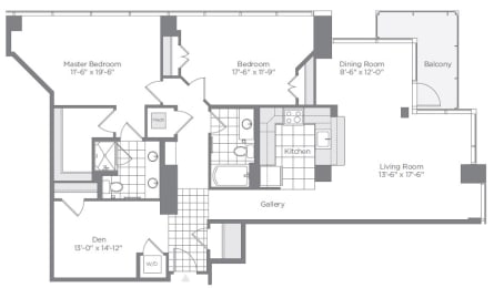 2 Bed 2 Bath Floor Plan at 220 Twentieth Street, Arlington, Virginia