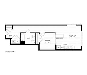  Floor Plan 1 Bedroom - 1 Bath | a02lm (Income Restricted, IZ Program)
