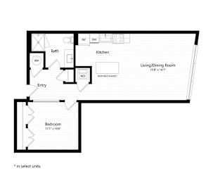  Floor Plan 1 Bedroom - 1 Bath | a07 - The Judd