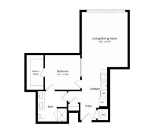  Floor Plan 1 Bedroom - 1 Bath | a09 - The Judd
