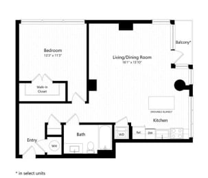  Floor Plan 1 Bed - 1 Bath | Judd A12