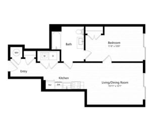  Floor Plan 1 Bedroom - 1 Bath | a14m (Income Restricted, IZ Program)