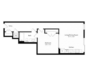  Floor Plan 1 Bedroom - 1 Bath | a22m (Income Restricted, IZ Program)
