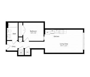  Floor Plan 1 Bedroom - 1 Bath | aj3 - The Judd