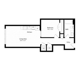  Floor Plan 1 Bedroom - 1 Bath | aj4 - The Judd