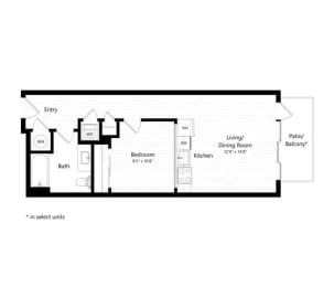  Floor Plan 1 Bedroom - 1 Bath | aj8 - Weiler