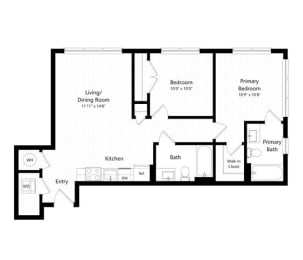  Floor Plan 2 Bedroom - 2 Bath | b01 - The Judd