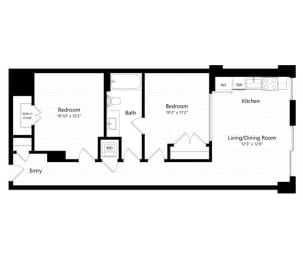  Floor Plan 2 Bedroom - 1 Bath | bj3 - Weiler