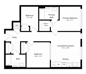  Floor Plan 2 Bedroom Den - 2 Bath | c01 - The Judd