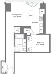  Floor Plan 1 Bed - 1 Bath | A03