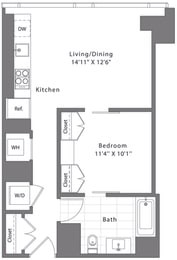  Floor Plan 1 Bed - 1 Bath | AJ2