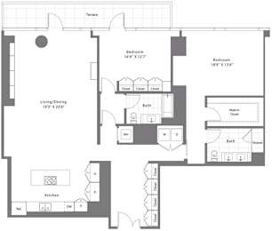  Floor Plan 2 Bed - 2 Bath | B14