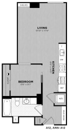  Floor Plan 1 Bed - 1 Bath | Baines A12