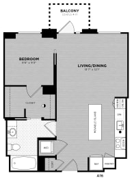  Floor Plan 1 Bed - 1 Bath | Brock A16