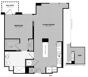  Floor Plan 1 Bed - 1 Bath | Bowerman A21