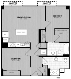  Floor Plan 2 Bed - 2 Bath | Chiarini B02