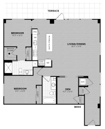  Floor Plan 2 Bed - 2 Bath | Flanagan BD03 (with Home Office)