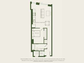 A floor plan of a house with a kitchen, dining room, and bedrooms.