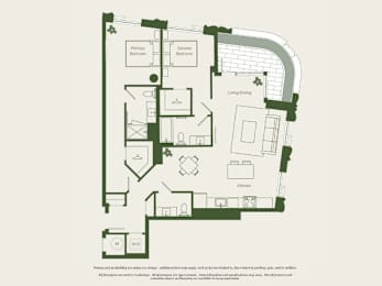 A floor plan of a house with labeled rooms such as Living Room, Kitchen, Bedrooms, Bathrooms, and a Garage.