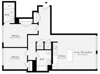 A black and white image of a floor plan for a house.