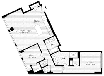 A black and white image of a house floor plan.