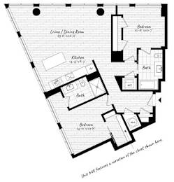 A black and white image of a floor plan for a Unit 608 apartment.