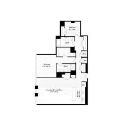 A black and white image of a house floor plan.