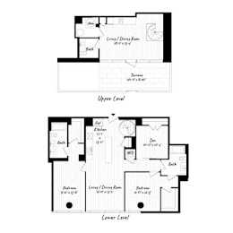 A floor plan of a two-level home with labeled rooms.