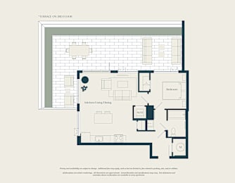 A floor plan of a house with a kitchen, living room, and two bedrooms.