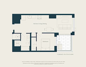 A floor plan of a house with a kitchen, dining area, and bedrooms.
