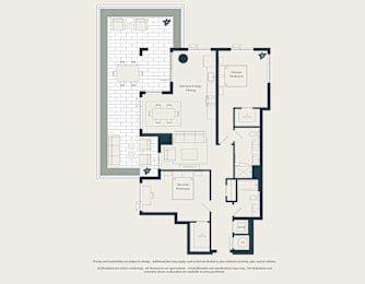 A floor plan of a house with a kitchen, living room, and bedrooms.