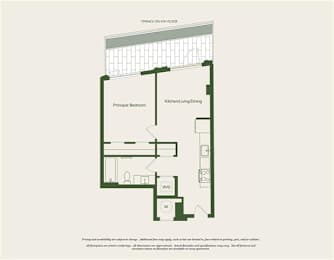 A floor plan of a house with a kitchen, living room, and bedrooms.